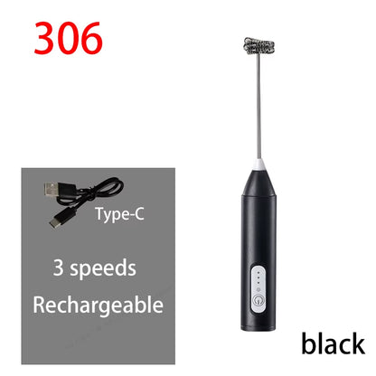 HOT Electric Milk Frother + Egg Beater Wireless Type-C Charging 3 Speeds Mini Handheld Foam Maker Coffee Whisk Cooking Tools