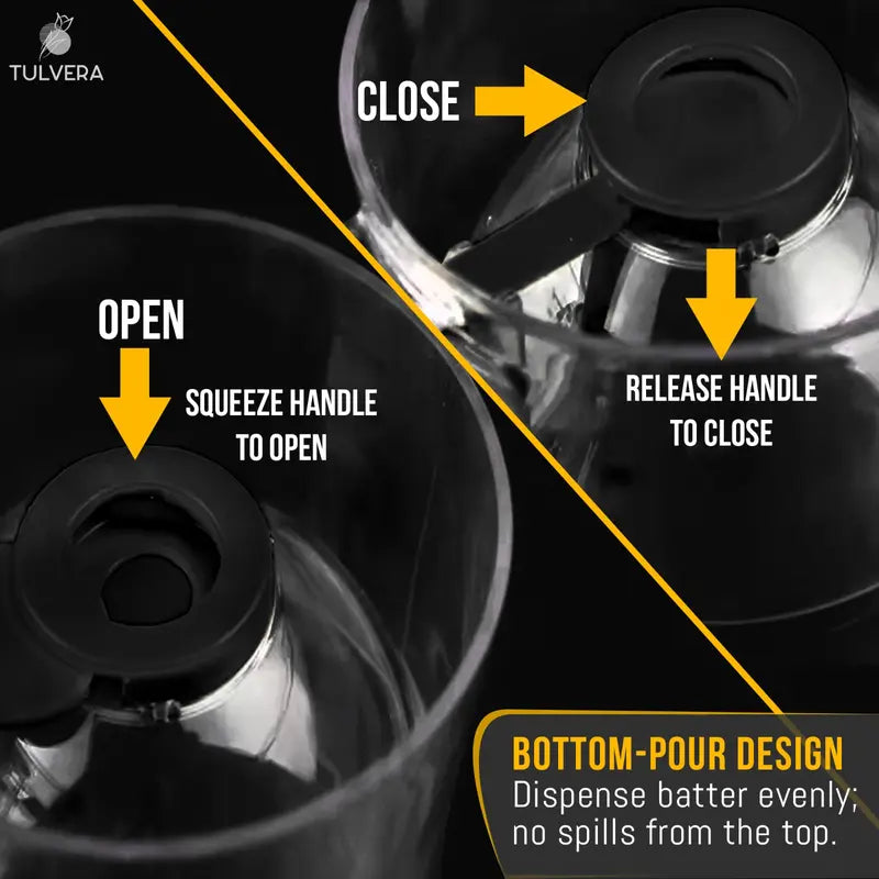 Pancake Batter Dispenser | 5-Cup Mix Pourer for Pancakes, Waffles, Crepes, Muffins, Cupcakes | Squeeze Handle, Portion Control Pitcher, Durable Drip-Free Design | Baking Accessories