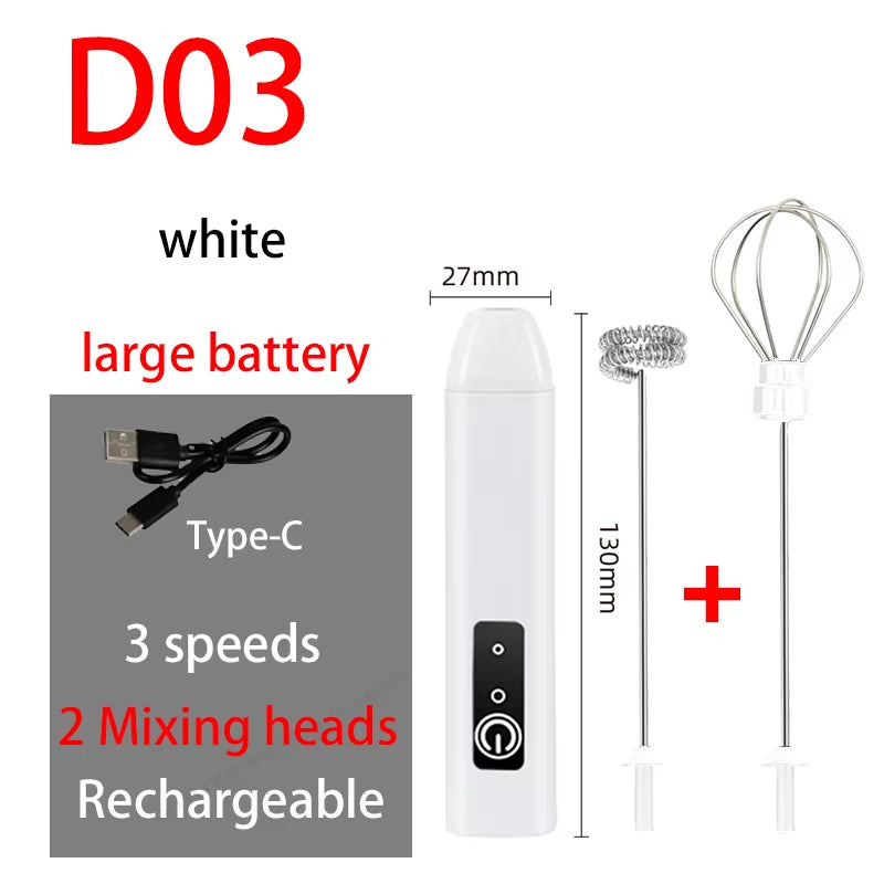 HOT Electric Milk Frother + Egg Beater Wireless Type-C Charging 3 Speeds Mini Handheld Foam Maker Coffee Whisk Cooking Tools