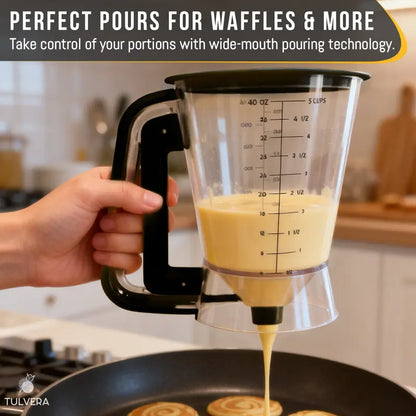 Pancake Batter Dispenser | 5-Cup Mix Pourer for Pancakes, Waffles, Crepes, Muffins, Cupcakes | Squeeze Handle, Portion Control Pitcher, Durable Drip-Free Design | Baking Accessories