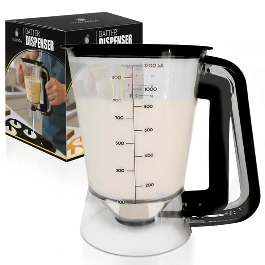 Pancake Batter Dispenser | 5-Cup Mix Pourer for Pancakes, Waffles, Crepes, Muffins, Cupcakes | Squeeze Handle, Portion Control Pitcher, Durable Drip-Free Design | Baking Accessories